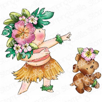 SUMMER BUNDLE GIRL & PUPPY HULA DANCE RUBBER STAMP SET (includes 2 stamps)